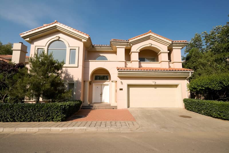 Mediterranean style single family home in the suburbs.