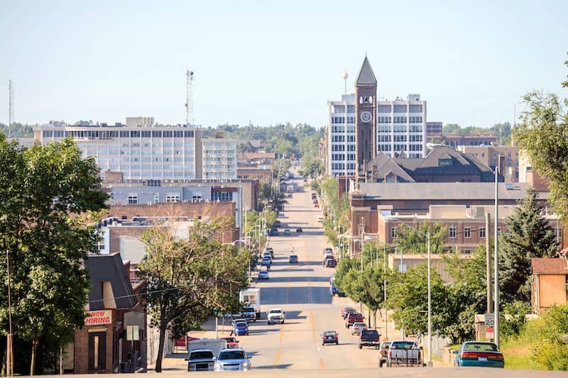 A road in downtown Sioux Falls in South Dakota.