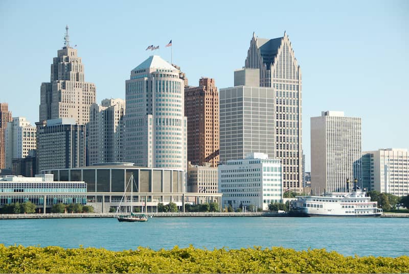 RHB Assets From IGX: The downtown Detroit, Michigan skyline seen from the Canadian side.