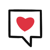 A comment icon with a red heart inside