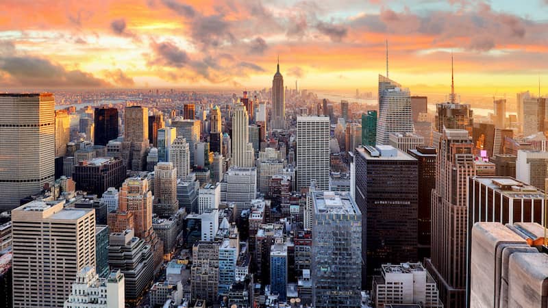 RHB Assets From IGX: Aerial view of New York City at sunset