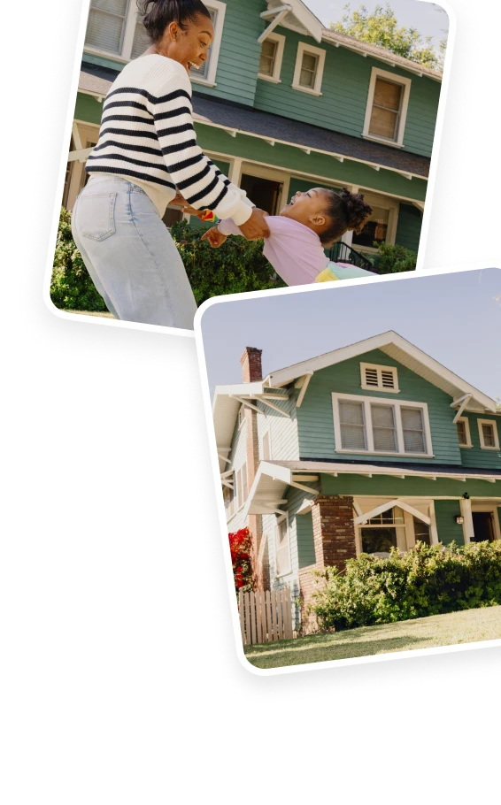 A collage of family photos featuring playful outdoor moments with parents and a child.