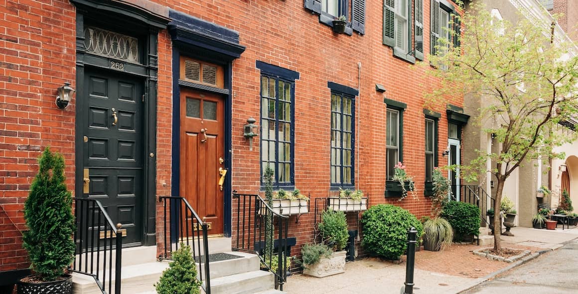 RHB Assets From IGX: Front doors of urban loft buildings in a row.