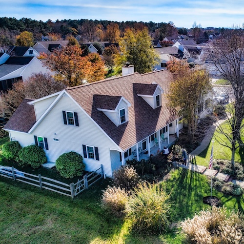 Aerial view of large home in suburbs somewhere in Delaware,