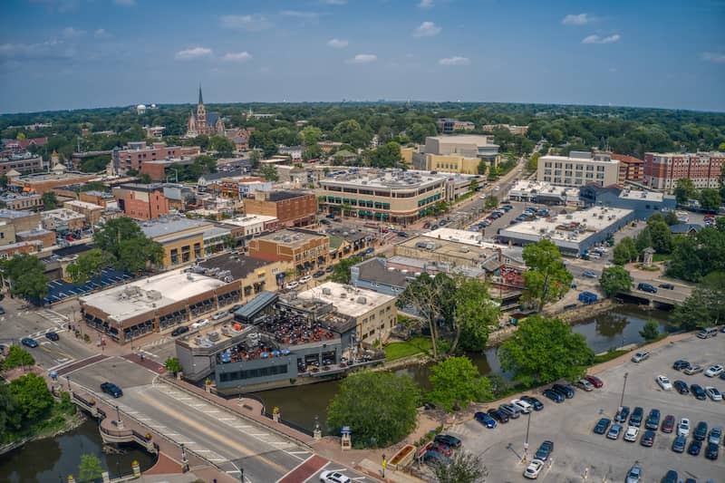 Aerial view of the city Naperville, Illinois.