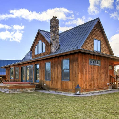 Cabin house on rural land, representing rural or countryside living.