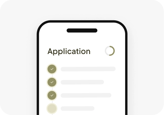A phone screen showing an application checklist with several completed steps.