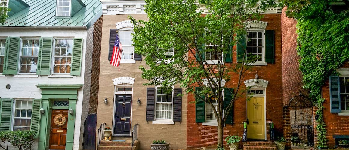 RHB Assets From IGX: Scenic view of Old Town Alexandria, Virginia, with historic red brick buildings and cobblestone streets.