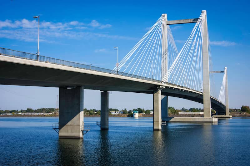 Cable-stayed bridge over Columbia river in Tri-Cities, Washington State.