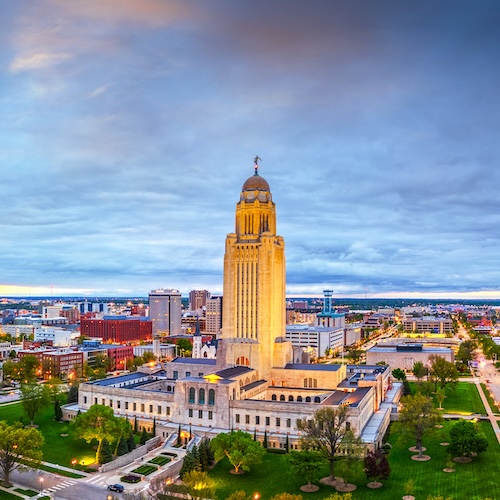 Skyline of Lincoln, Nebraska.