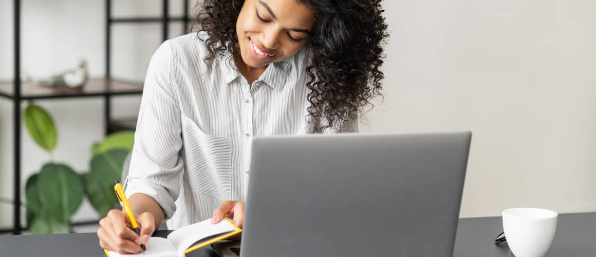 A young woman inquiring about or getting a mortgage.