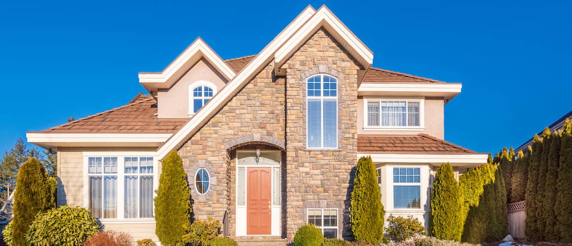 Luxury brick home in suburb at Winter 