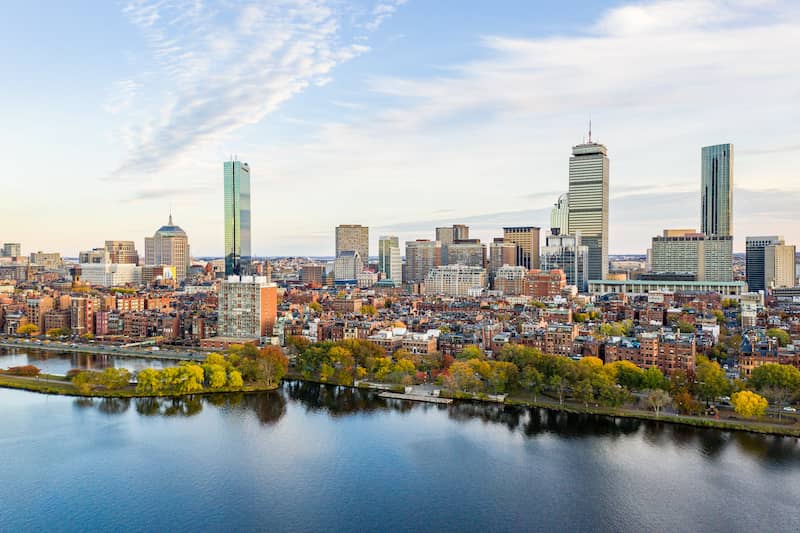 RHB Assets From IGX: Aerial view of Boston, Massachusetts, showcasing the cityscape and waterfront.