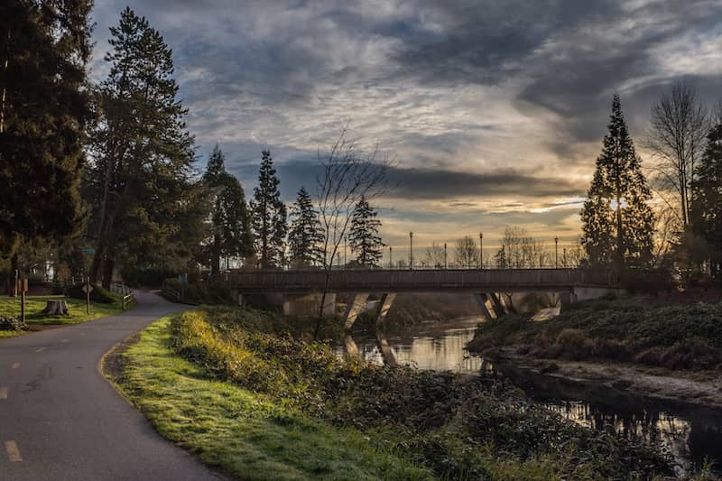 RHB Assets From IGX: Scenic bike trail at sunset in Redmond, Washington.