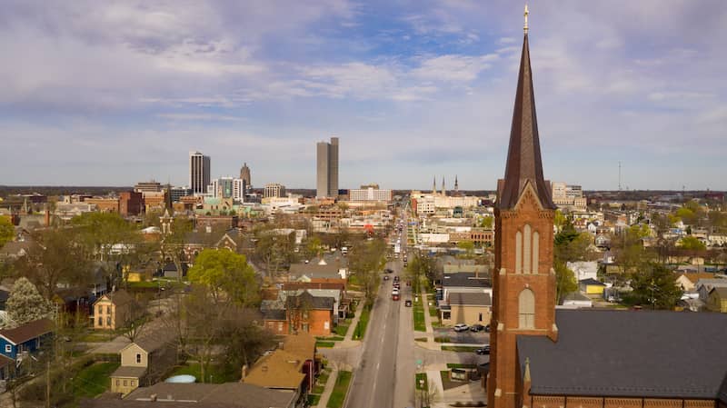 Aerial view of Fort Wayne, Indiana.