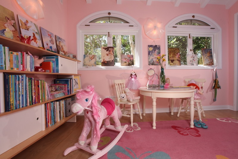 RHB Assets From IGX: Pink library with bookshelves and armchair