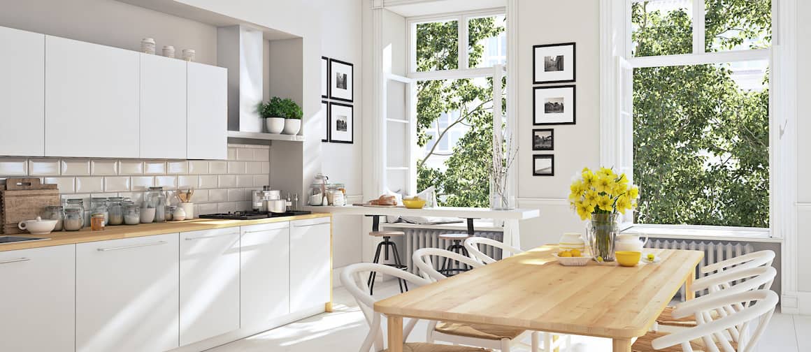 A white modern kitchen, illustrating contemporary kitchen design and interior decor.