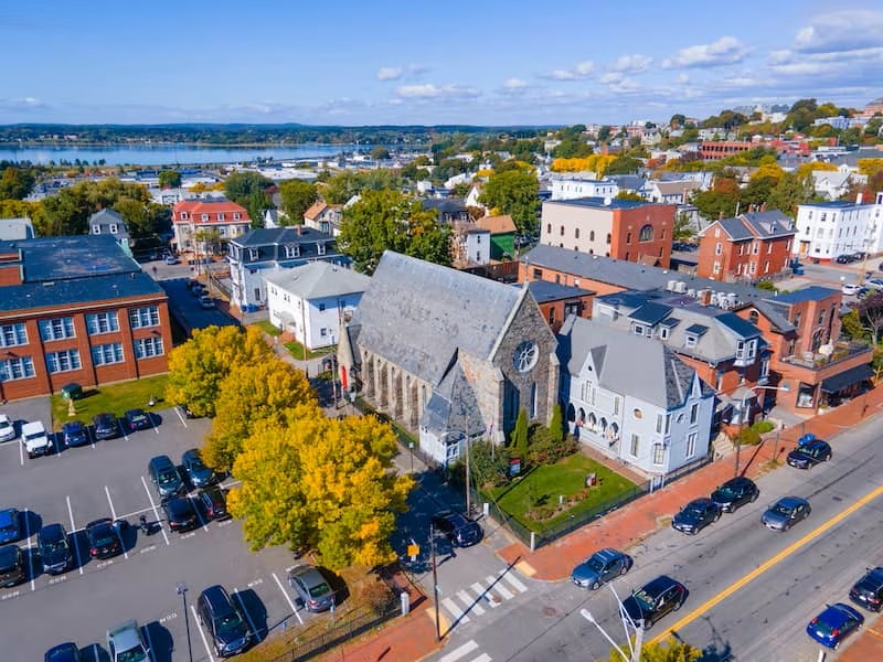 St. Paul's Anglican Church at 279 Congress Street in downtown Portland, Maine ME, USA. 