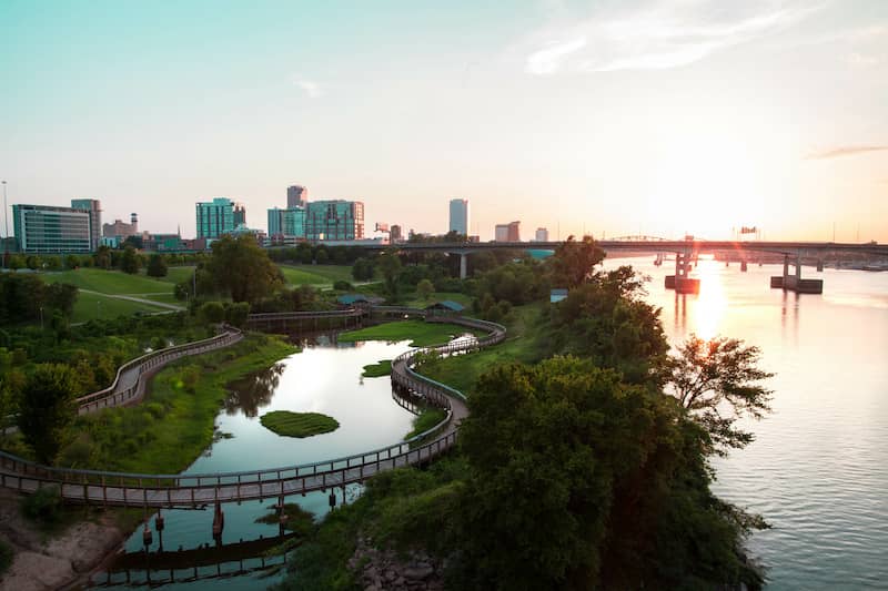 RHB Assets From IGX: Beautiful view of Arkansas River and Little Rock skyline in the background.