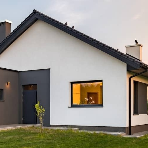 White new construction minimalist home.