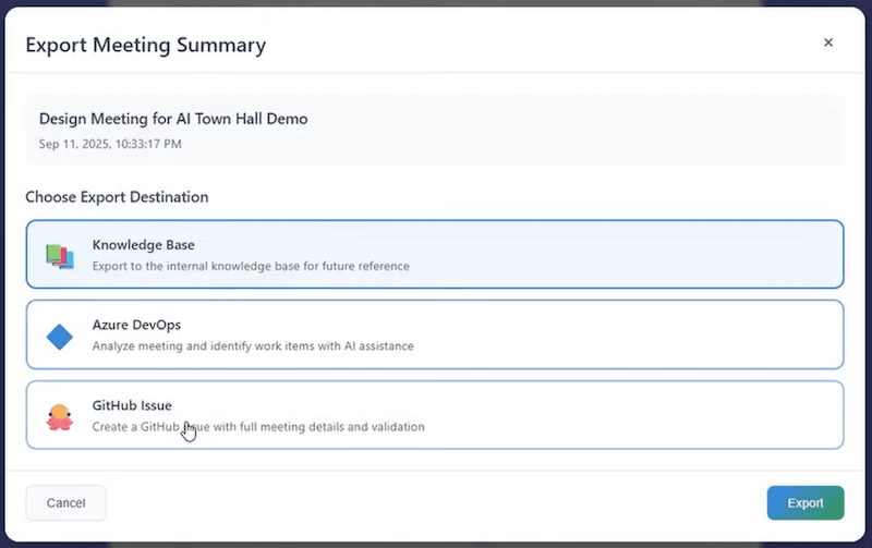 Screenshot of Export Meeting Summary.