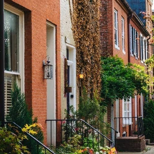 A street of well constructed brick houses.
