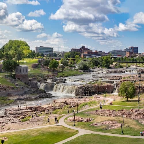 Sioux Falls park waterfalls and walking paths.
