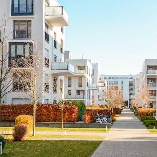 New condos in autumn, showcasing residential properties in an autumnal setting or season.