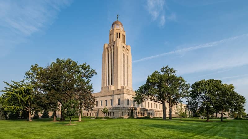 A view of the Nebraska State Capital in Lincoln, Nebraska.