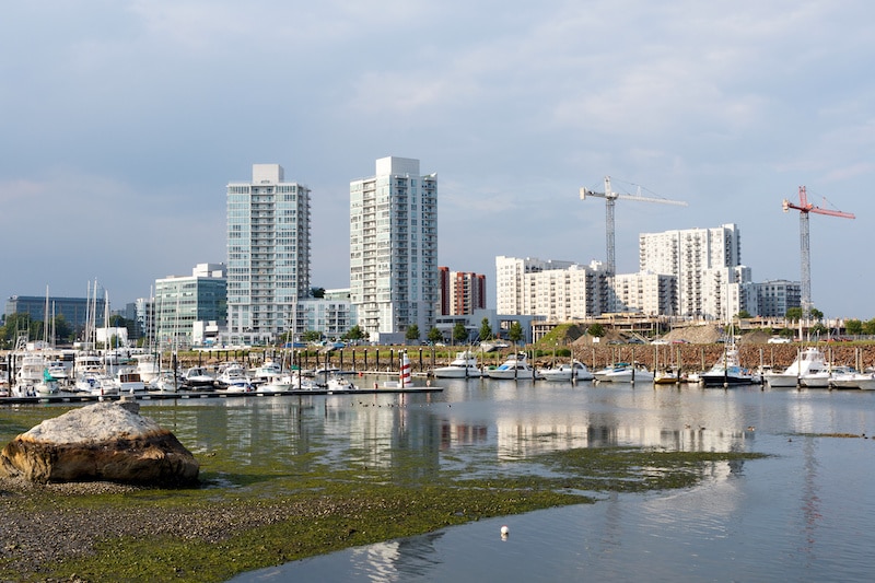 RHB Assets From IGX: Marina in Stamford, Connecticut with boats docked and waterfront buildings in the background.