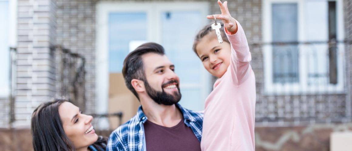 A family moving into a new home, illustrating a family's relocation or moving process.