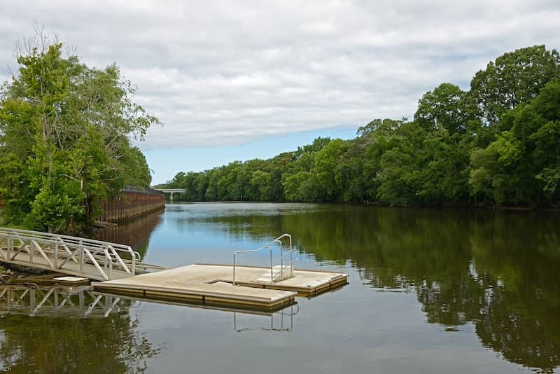 Tar River pier in Greenville, North Carolina.