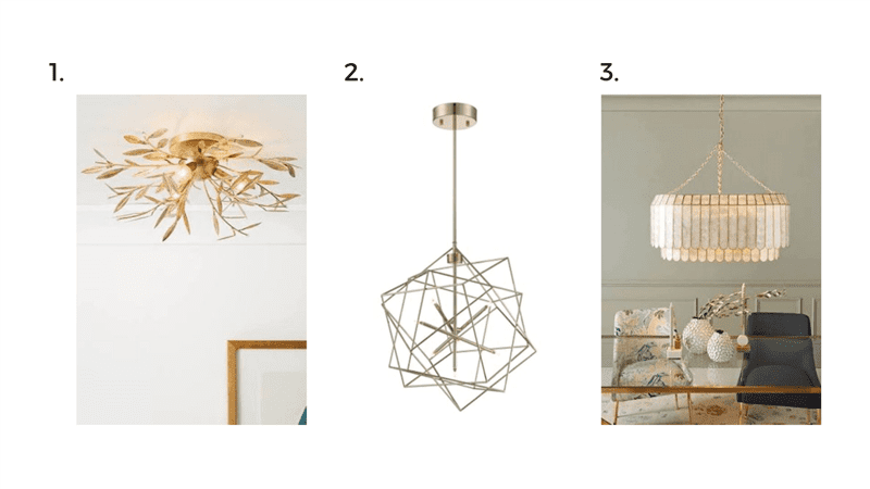 Three types of geometric shaped lighting fixtures.