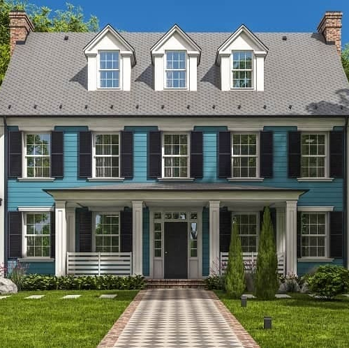 A beautiful classic country house, showcasing a specific architectural style.
