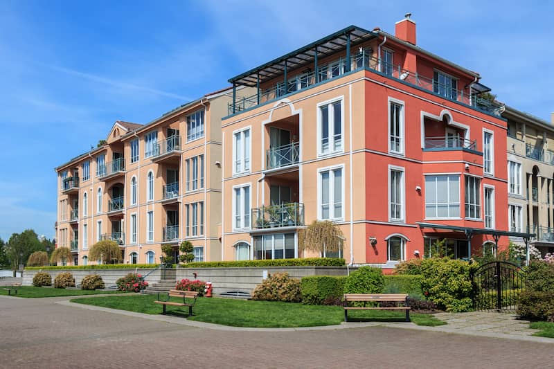 Exterior view of a three story housing co-op.