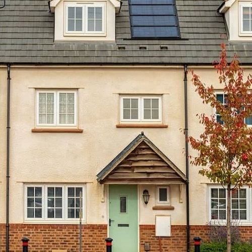 England townhomes captured in an urban setting.