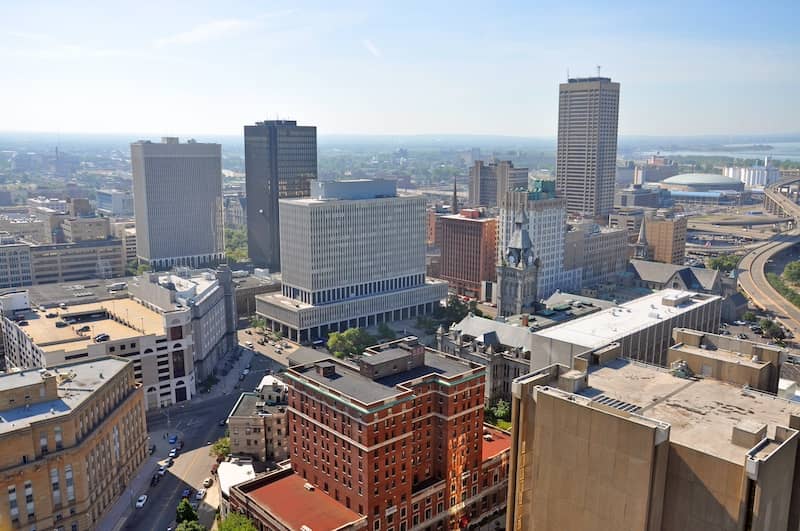 Buffalo City aerial view from the top of the City Hall in downtown Buffalo