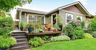 Backyard area with nicely trimmed garden.