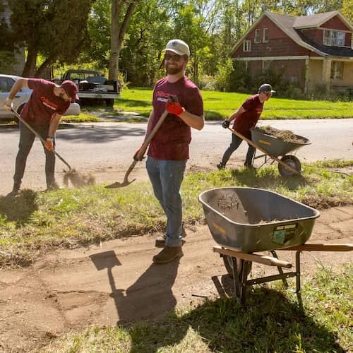 Team members at a volunteer event.
