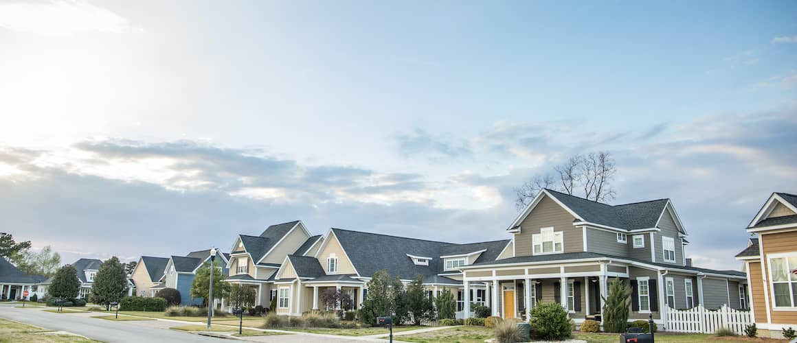 Street view of a development, showing urban or suburban development projects.