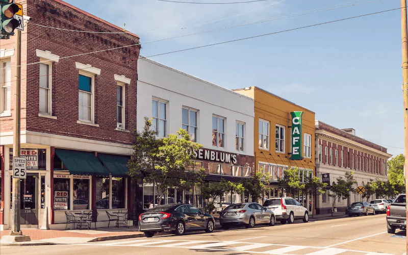 A line of buildings along the street in downtown Hammond.