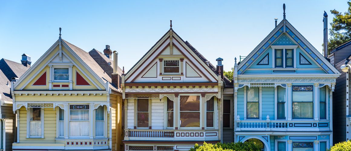 RHB Assets From IGX: A row of painted ladies Victorian homes