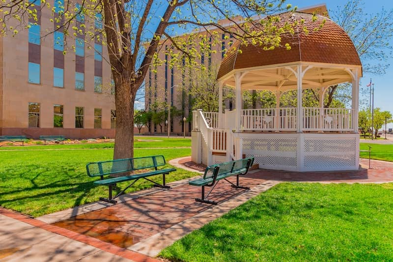 A gazebo in the town square of Lubbock, Texas.