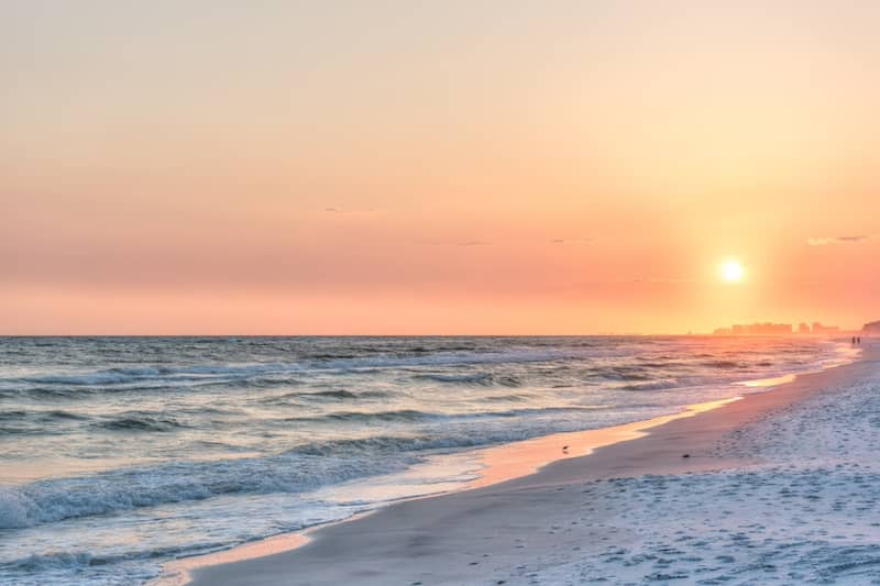 Beach along the Florida coastline at sunset.