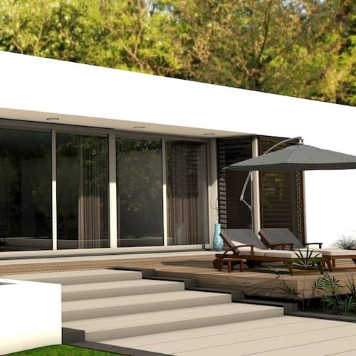 A modern ranch-style home, potentially depicting a contemporary residential property.