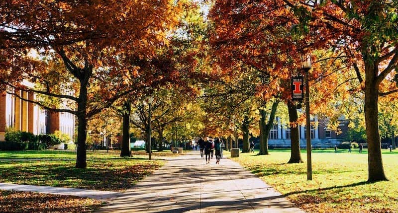 Scenic view of a park near the University of Illinois at Urbana-Champaign in autumn.