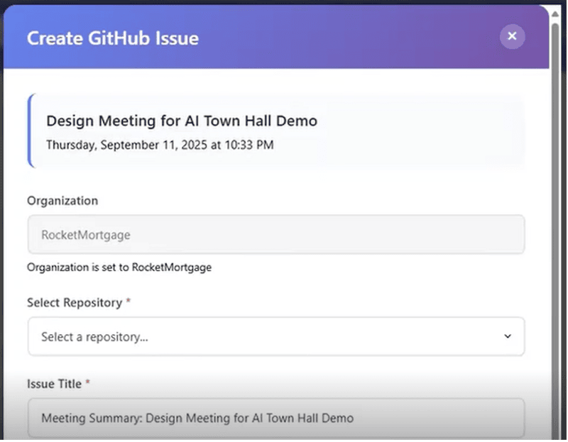 Screenshot of Create GitHub Issue.