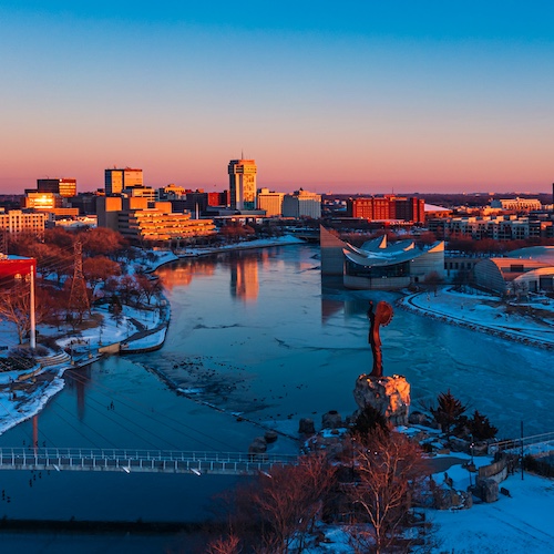 Bird'e eye view of cityscape in Wichita, Kansas.
