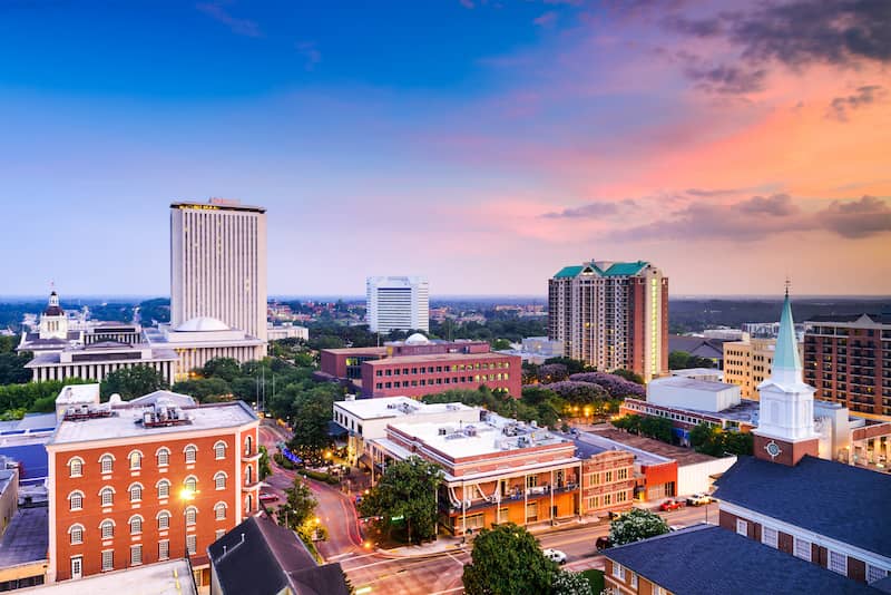 Downtown Tallahassee, Florida at dusk. 