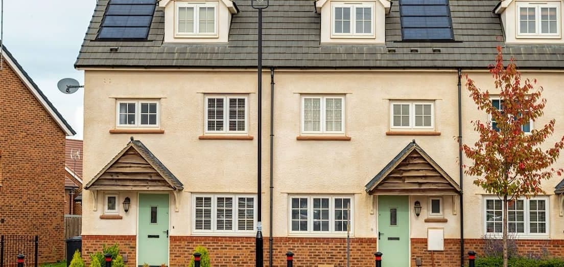 England townhomes captured in an urban setting.